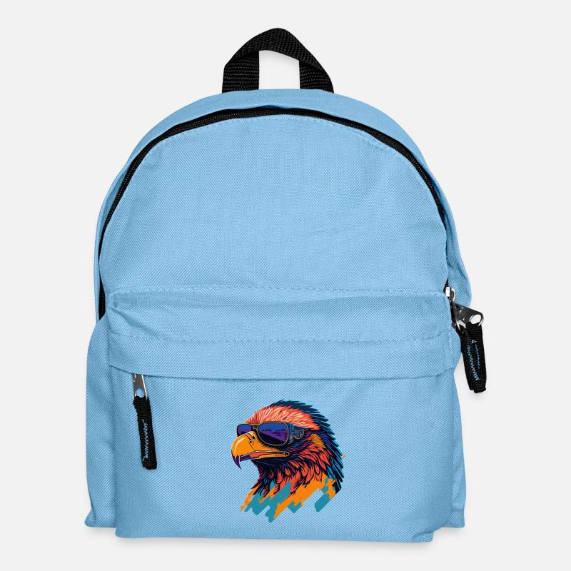 Majestic Soar: Retro Eagle T-Shirt - Kinder Rucksack - Hellblau