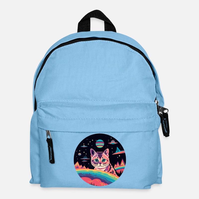 Katze mit Ufos im Weltall - Kinder Rucksack - Hellblau