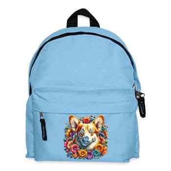 Corgi gallois en fleurs colorées - Sac à dos Enfant - bleu clair - Devant
