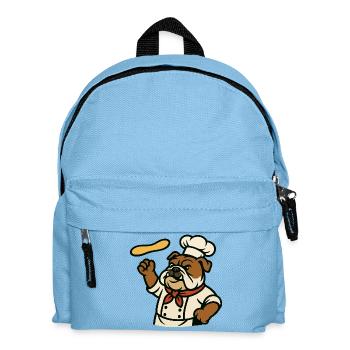 Bulldogge Chef Pizzateig Werfen Cartoon Design - Kinder Rucksack - Hellblau - Vorne