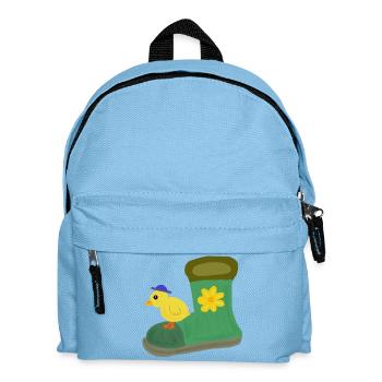Chick on Green Boot with Flower - Kids' Backpack - light blue - Front