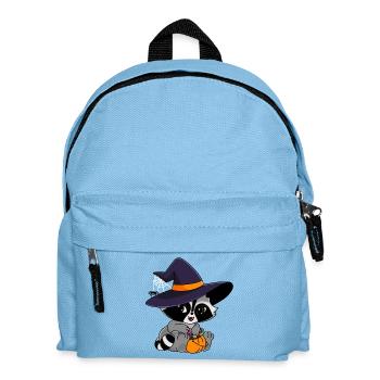 Snuggles der Waschbär mit Halloweensüßigkeiten - Kinder Rucksack - Hellblau - Vorne