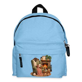 Cuddly knitting time by the fireplace knitting handmade - Kids' Backpack - light blue - Front