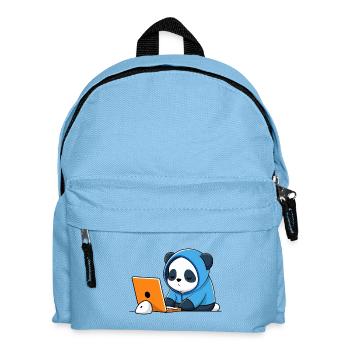 Cute hacker Panda sleeps in a hoodie in front of the PC - Kids' Backpack - light blue - Front