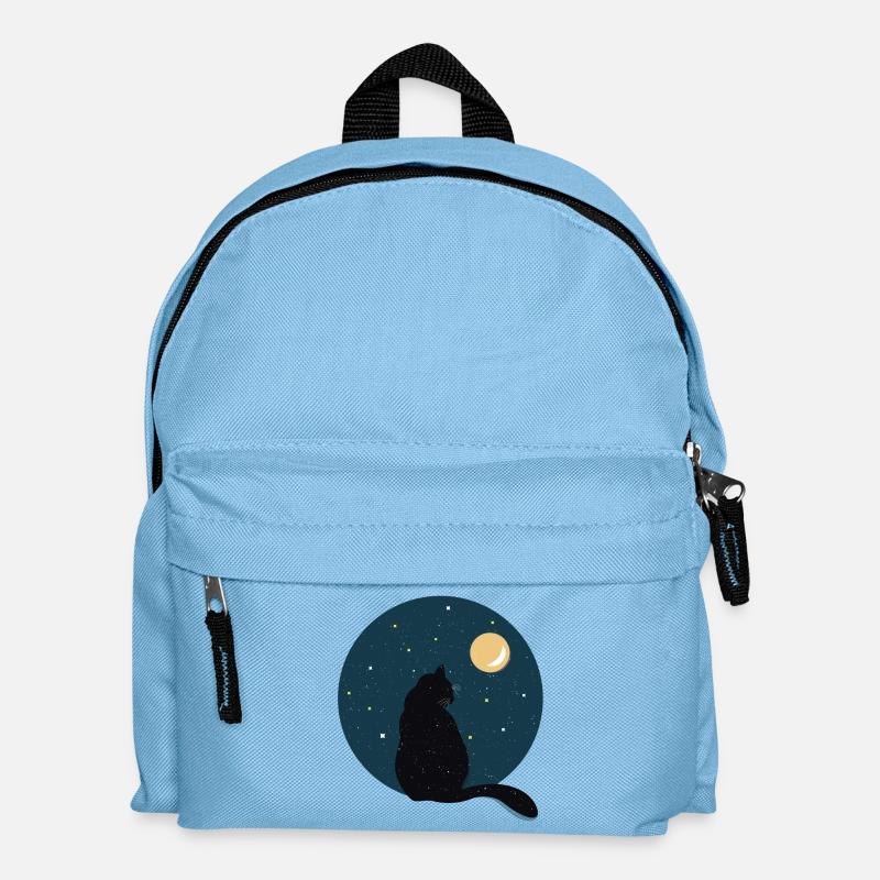 Schwarze Katze vor Mond Geschenk Idee - Kinder Rucksack - Hellblau