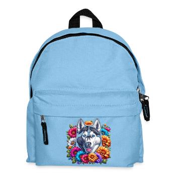 Husky et motif floral - Sac à dos Enfant - bleu clair - Devant
