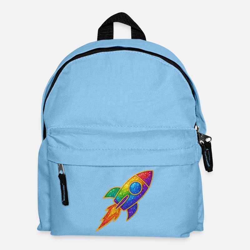 Regenbogen Rakete Glitzer Design - Kinder Rucksack - Hellblau