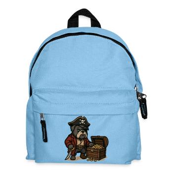 Piraten Bulldogge Maskottchen Schatzjäger Design - Kinder Rucksack - Hellblau - Vorne