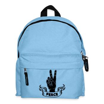 Black hand peace with text PEACE - Kids' Backpack - light blue - Front