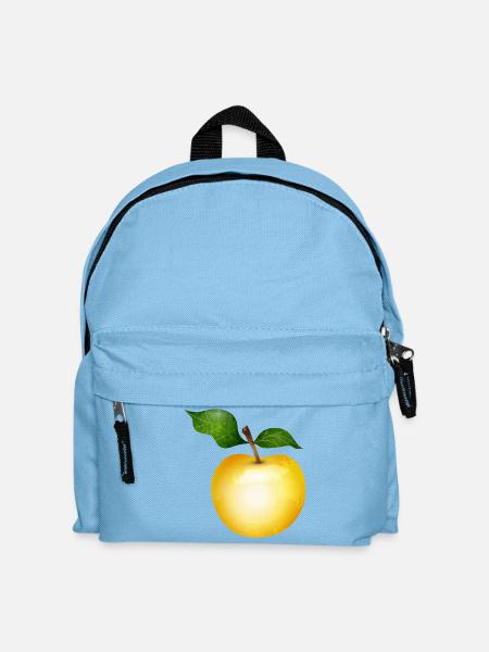 Goldener Apfel mit grünen Blättern Illustration - Kinder Rucksack - Hellblau