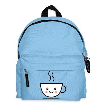 Kaffee, Tee oder Kakao Tasse mit kawaii Gesicht - Kinder Rucksack - Hellblau - Vorne