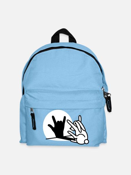 Kaninchen Schatten Hand ROCK Musik HARD ROCK Fan - Kinder Rucksack - Hellblau
