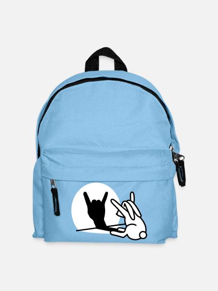 Kaninche Schatten Hand ROCK Musik HARD ROCK Fan - Kinder Rucksack - Hellblau
