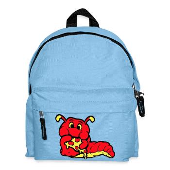 Caterpillar Worm Happy Eating Pizza Salami Fast Food - Kids' Backpack - light blue - Front