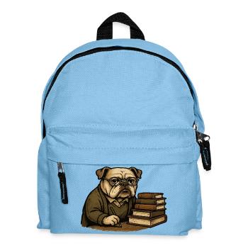 Bulldog Writer with Books Scholarly Cartoon Art - Kids' Backpack - light blue - Front