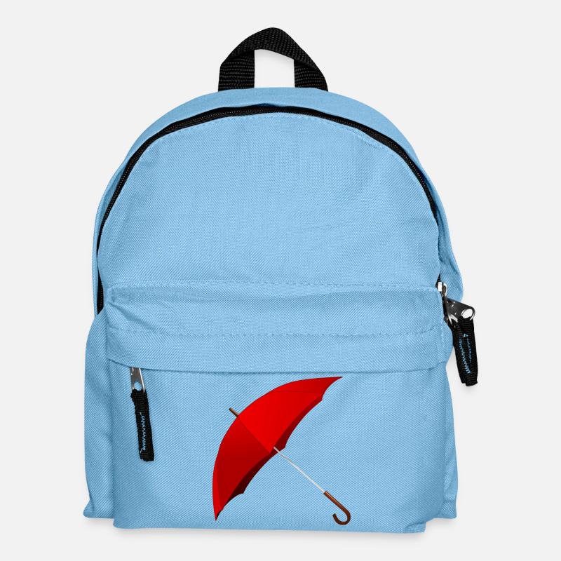 Roter Regenschirm aufgespannt. Geschenkidee - Kinder Rucksack - Hellblau