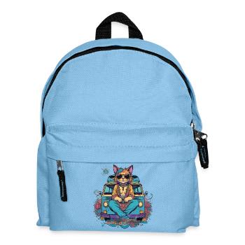 Hippie cat on holiday in a van, humor - Kids' Backpack - light blue - Front