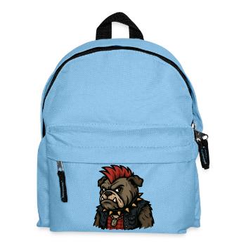 Punk Bulldog with Spikes and Mohawk Cartoon Art - Kids' Backpack - light blue - Front