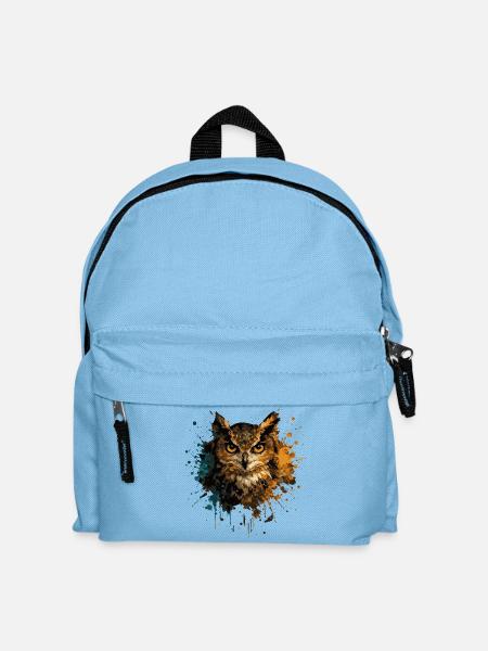 Eule Aquarell – Color Splash Tierkunst - Kinder Rucksack - Hellblau