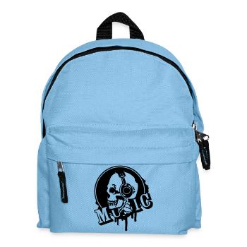 Un crâne avec des écouteurs dans le profil - Sac à dos Enfant - bleu clair - Devant