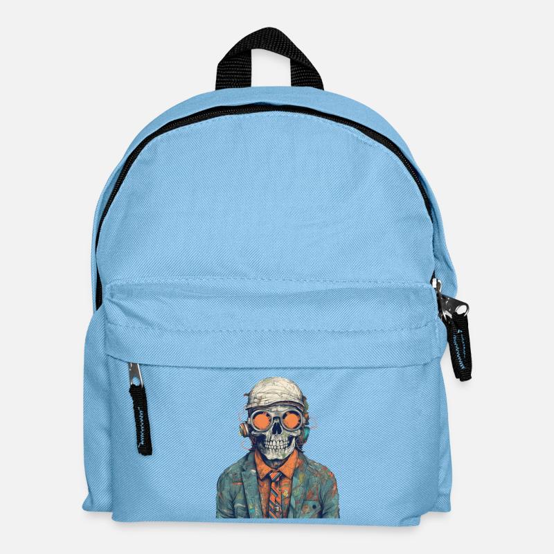Cool skeleton portrait with sunglasses, cap - Kids' Backpack - light blue