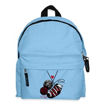 Wolle, Stricknadeln und Herzen – Handarbeit Fan - Kinder Rucksack - Hellblau - Vorne