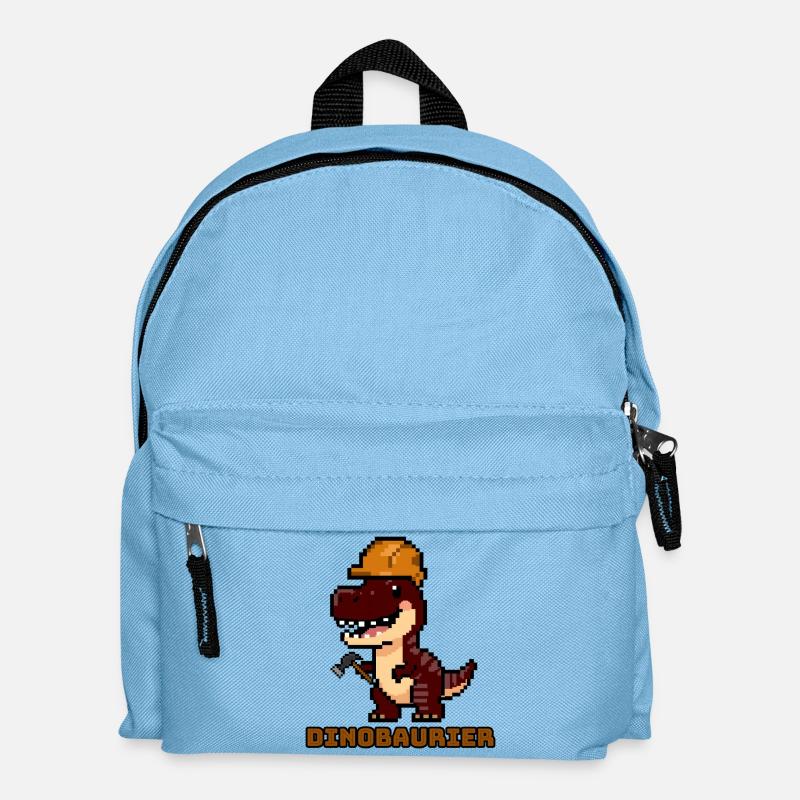 DinoBAUrier - Pixel Art Dinosaurier Bauhelm! 👷‍♂️ - Kinder Rucksack - Hellblau
