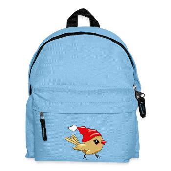 Cute happy birdie in Christmas hat - Kids' Backpack - light blue - Front
