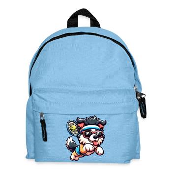 Tennis Hund Welpe Mit Sonnenbrille Und Stirnband - Kinder Rucksack - Hellblau - Vorne