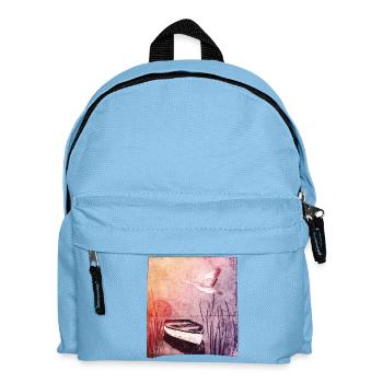 Boat on the lake - hand carved artwork - Kids' Backpack - light blue - Front