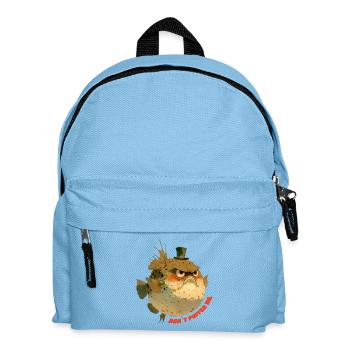 Grumpy puffer fish with top hat - Kids' Backpack - light blue - Front