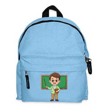 Comic teacher with glasses at blackboard – school - Kids' Backpack - light blue - Front