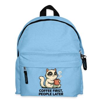 Coffee Cat: Coffee First - Kids' Backpack - light blue - Front