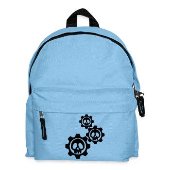 Schwarze Totenköpfe und Zahnräder - Kinder Rucksack - Hellblau - Vorne