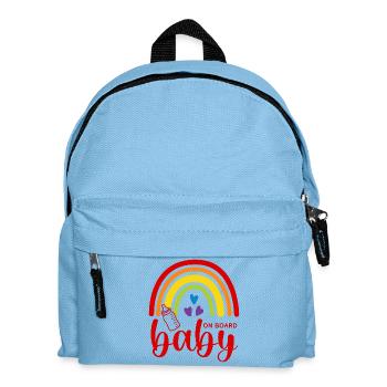 Boho Regenbogen Herzen Babyflasche Baby on Board - Kinder Rucksack - Hellblau - Vorne