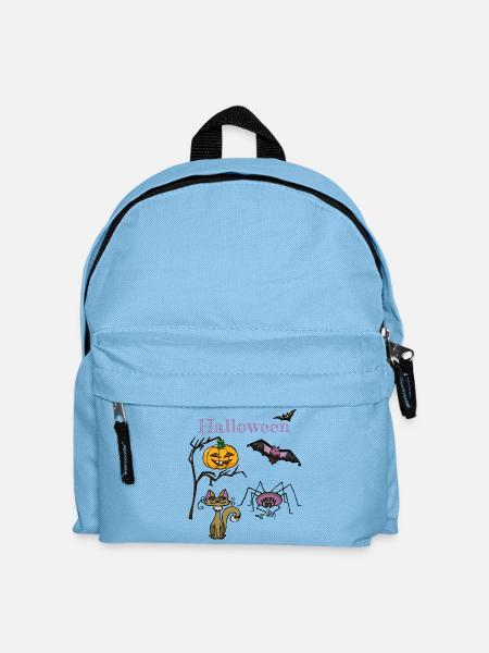 Halloween Kürbis und Fledermaus Design - Kinder Rucksack - Hellblau