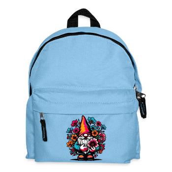 Zwerg mit Blumen - Kinder Rucksack - Hellblau - Vorne
