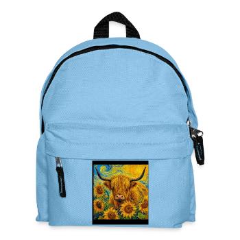 Vache Highland ensoleillée entre les tournesols - Sac à dos Enfant - bleu clair - Devant