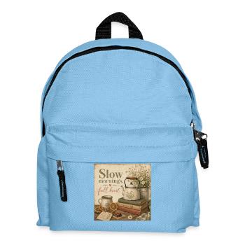 Slow Mornings Full Heart Poster Coffee Tea Decoration - Kids' Backpack - light blue - Front
