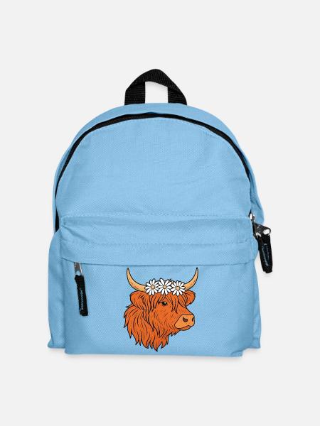 Schottisches Hochlandrind mit Margeriten - Kinder Rucksack - Hellblau