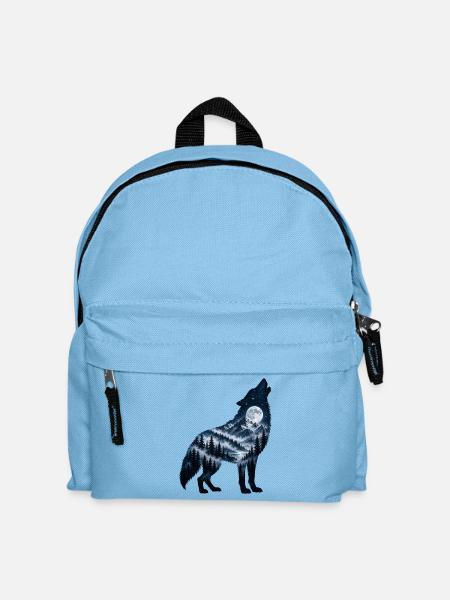 Wolf Krafttier Vollmond - Kinder Rucksack - Hellblau