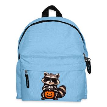 Skelett-Raccoon mit Kürbis - Kinder Rucksack - Hellblau - Vorne