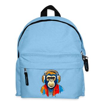 Affe mit Kopfhörern - Kinder Rucksack - Hellblau - Vorne