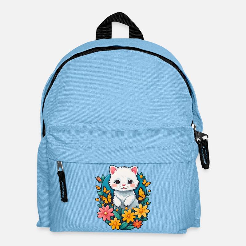 White kitten with flowers - Kids' Backpack - light blue