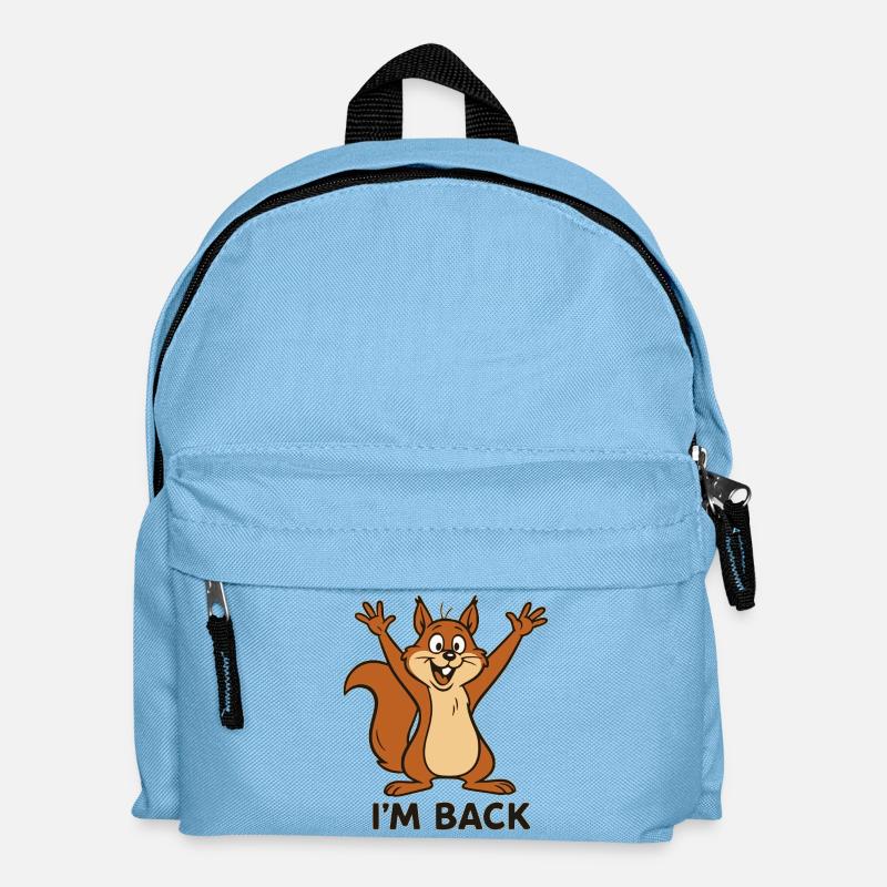 Ich bin zurück - I'm back mit Eichhörnchen Motiv - Kinder Rucksack - Hellblau