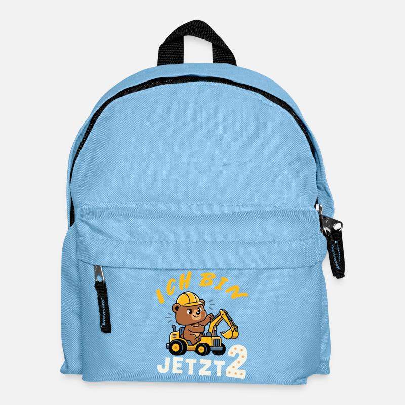 Ich bin jetzt 2 – Bär Bagger Bauarbeiter Design - Kinder Rucksack - Hellblau