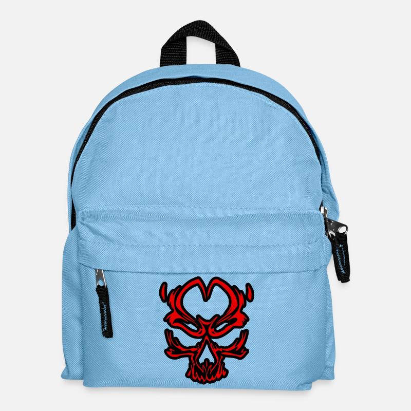 Crâne Rouge Stylisé sur Noir - Sac à dos Enfant - bleu clair