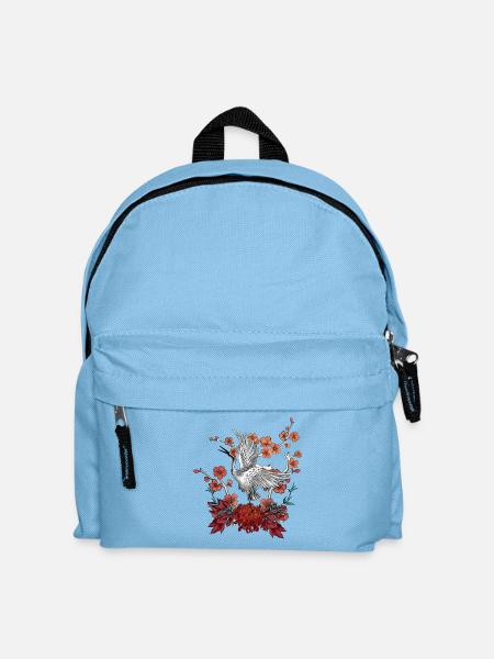 Schöner Kranich mit Blumen - Kinder Rucksack - Hellblau