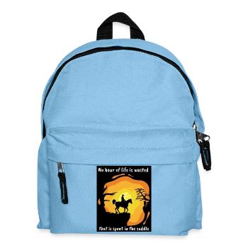 Reitersprüche Reiten Sonnenuntergang Reiter Pferd - Kinder Rucksack - Hellblau - Vorne