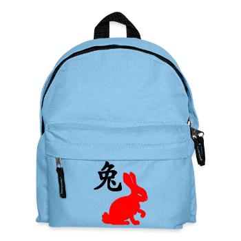 Kaninchen mit chinesischem Schriftzeichen und rotem Kaninchen - Kinder Rucksack - Hellblau - Vorne